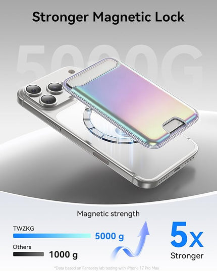 TWZKG for MagSafe Wallet, 3 Card Holder, Slim Magnetic Phone Wallet for iPhone 17/16/15/14/13/12 Pro Max Plus Air Series,RFID Blocking Vegan Leather,Rainbow