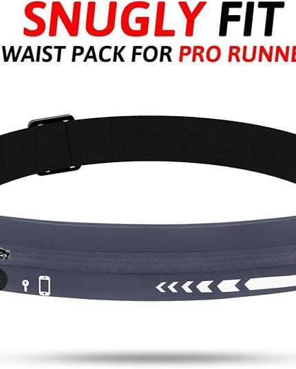 USHAKE Slim Running Belt for Women Men-Runners Phone Holder Fanny Pack, Adjustable, Bounce Free Waist Pouch bag for Workout, Money Belt, Run Gear Accessories Dark Grey