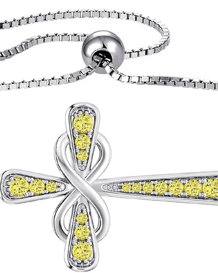 YL Cross Bracelet 925 Sterling Silver Infinity Sideways Link Bracelet Birthstone Jewelry for Women