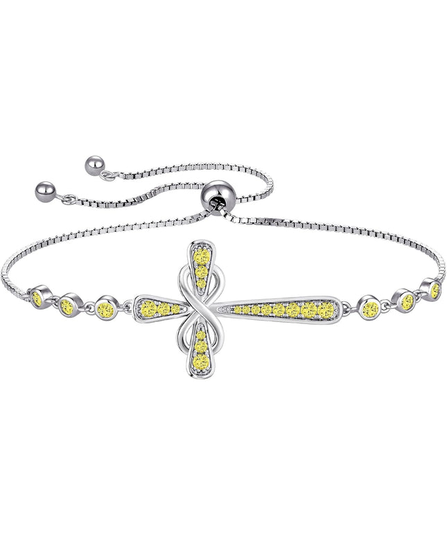 YL Cross Bracelet 925 Sterling Silver Infinity Sideways Link Bracelet Birthstone Jewelry for Women