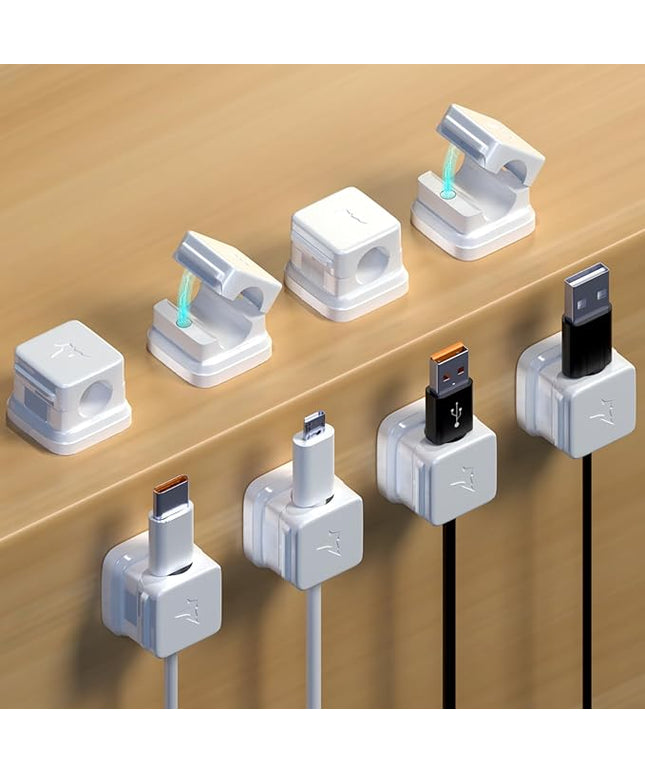 8 Pack Cord Organizer Magnetic Cable Clips Adhesive Cable Management Phone Wire Holder Keeper Organizer for Home Office Desk Car Nightstand, White