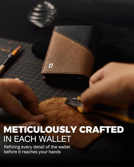 Jenoss Smart Wallet For Men: Full Grain Leather, Handcrafted, Slide Metal Pop Up Case, Slim RFID Blocking Credit Card Holder, Compact 12 Cards Slot Organizers, ID, Money Clip(Brown & Black)