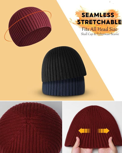 Heniho Winter Wool Beanies for Men Women, Warm Plain Toboggan Hats Ski Running Knit Skull Cap
