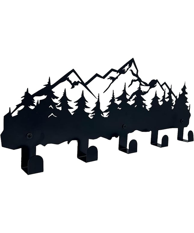 ZORISE Metal Mountain Coat Hooks and Key Holder, Mountain Design Wall Art Decor, Clothes Hat Rack, and Backpack Hanger, Storage Decor for Living Room, Hallway, Office, Kitchen, Entryway, and Bedroom