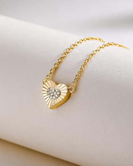 Dainty 14k Gold Heart Necklace, Birthstone Necklace for Women Trendy, Tiny Cubic Zirconia Choker Pendant Necklaces, Cute Love Jewelry Birthday Gifts for Girlfriend Daughter Niece Wife Her