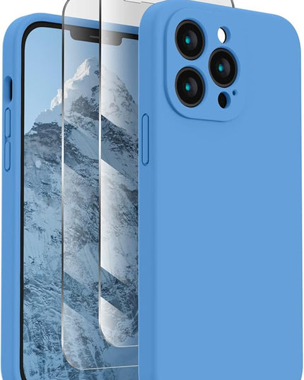 FireNova Designed for iPhone 13 Pro Case, Silicone Upgraded [Camera Protection] Phone Case with [2 Screen Protectors], Soft Anti-Scratch Microfiber Lining Inside, 6.1 inch, Blue