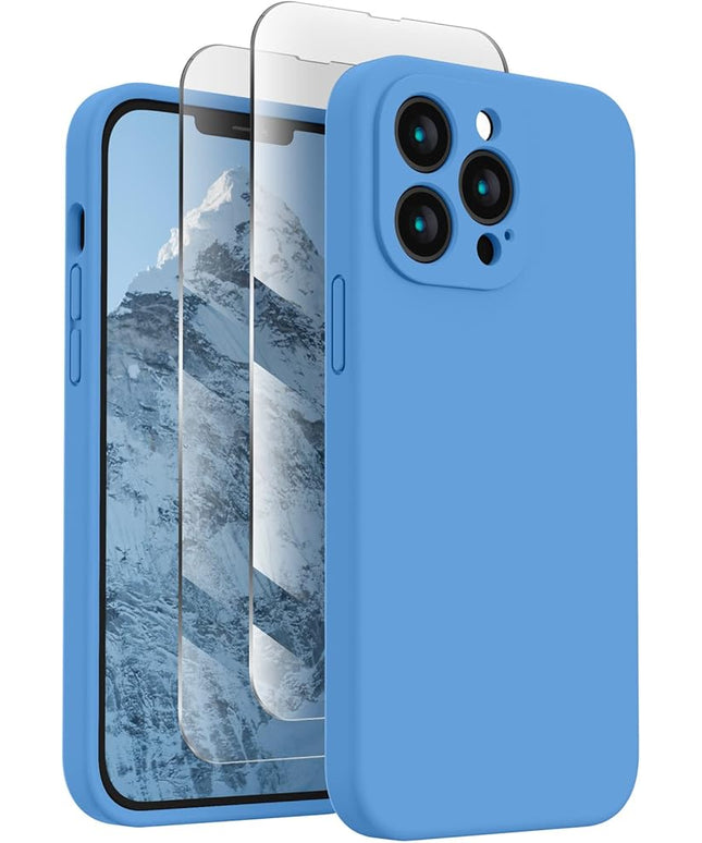 FireNova Designed for iPhone 13 Pro Case, Silicone Upgraded [Camera Protection] Phone Case with [2 Screen Protectors], Soft Anti-Scratch Microfiber Lining Inside, 6.1 inch, Blue
