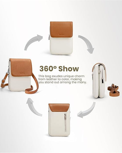 befen Genuine Leather Small Crossbody Bags for Women, Cell Phone Cross body Purse Bag with RFID Blocking Card Slots