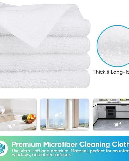 HOMEXCEL White Microfiber Cleaning Cloth, 12 Pack Premium Microfiber Towels for Cars, Lint Free, Scratch-Free, Highly Absorbent, Reusable Cleaning Rags for Car, Household, Kitchen, Window, 11.5"X11.5"