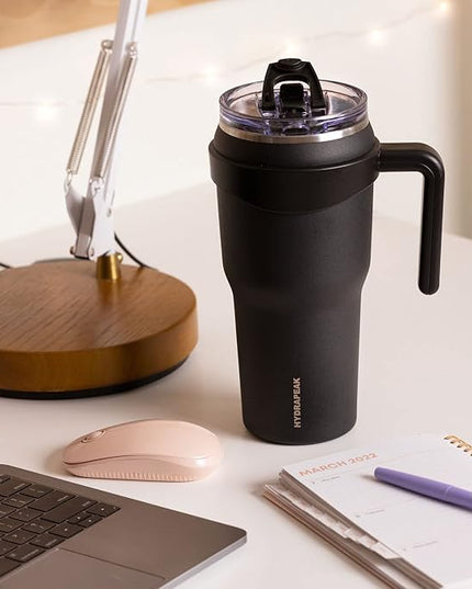 Hydrapeak Roadster 40oz Stainless Steel Tumbler Double Wall Vacuum Insulated Water Bottle With Handle And 2 in 1 Straw Lid (Orchid)
