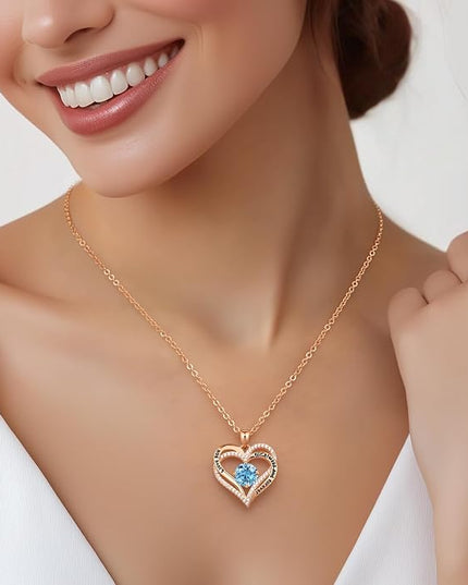 CDE Forever Love Heart Necklaces for Women, Wedding Anniversary, Birthday Mothers Day Christmas Day Gifts for Mom, Mother, Wife, friend, S925 Silver Jewelry with Birthstone Pendant