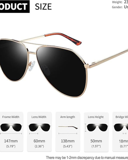 Joopin Polarized Metal Aviation Sunglasses Men, Classic Military Sun Glasses Women, Rectangle Shades UV400 Protection Costume