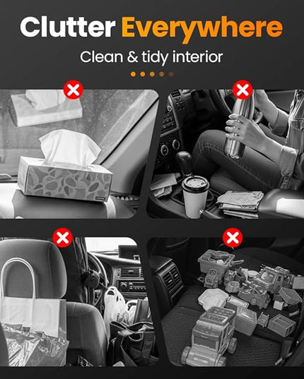 Car Organizer and Storage Box, 4 in 1 Multifunctional with 2 Cup Holders Tissue Box and 2 Hooks, Back Seat Car Organizer, Car Back Seat Storage Organizer (Brown)