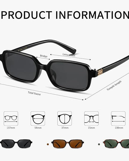 MASDUN Polarized Narrow Rectangle Sunglasses for Women Men Trendy Y2k Retro 90s Sun Glasses (3 Pack)