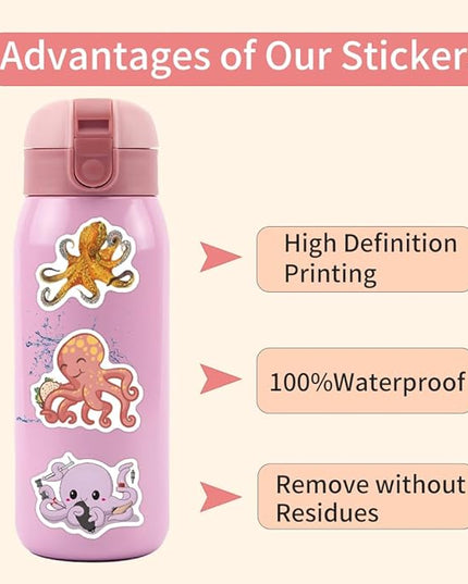 55 Pcs Octopus Stickers Pack for Kids Teens Adults, Oceans Theme Stickers Waterproof Vinyl Stickers and Decals for Water Bottles Skateboard Car Bike Phone Case Laptop