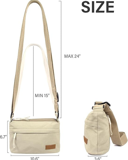 Crossbody Sling Bag Canvas Purse Small Shoulder Handbag 5 Pocket Casual Travel Messenger Hobo Bag Phone Satchel Backpack