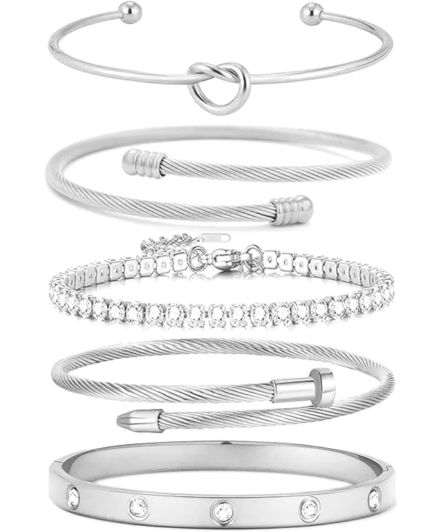 18 K Gold Plated Love Bangle Bracelet Stack Cuff Jewelry for Women Jewelry Set for Women Gift with Box
