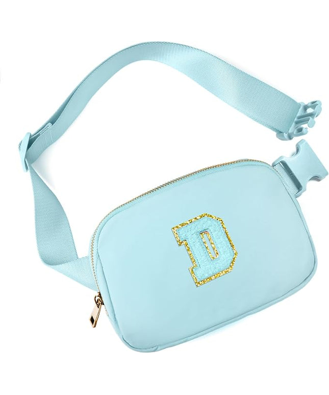 Gitus Gifts for 8 9 10 11 12 Year Old Girls Belt Bag Fanny Pack Crossbody Bags with Initial Letter Patch Cute Stuff Birthday Gifts for Teen Girls Women Personalized Trend Stuff (Icing Blue-D)