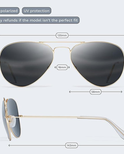 livho Sunglasses for Men Women Aviator Polarized Metal Mirror UV 400 Lens Protection (Gold Black)