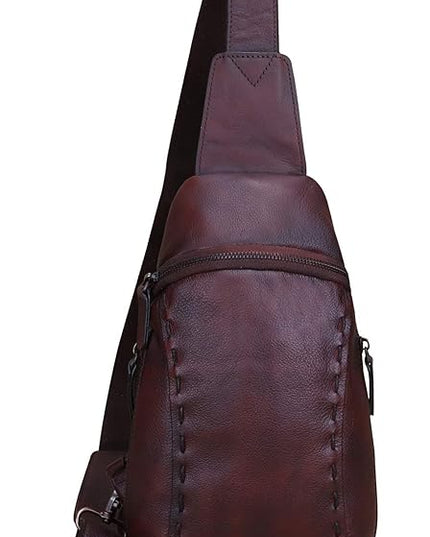 LRTO Genuine Leather Silng Bag for Women and Men Vintage Real Leather Sling Backpack Shoulder Crossbody Bag Chest Purse