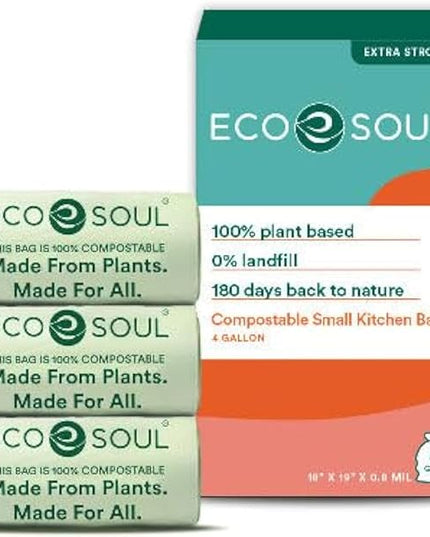 EcoSoul Home Compostable Small Kitchen Bags 4 Gallon