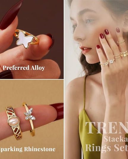 KISS WIFE Goldenen Silvery Black Kunckle Rings Set for Women, Dainty Simple Trendy Cute Stackable Finger Rings Pack, Perfect for Stacking Layering on Thumb and Knuckle, Mixed Size, Jewelry Gift