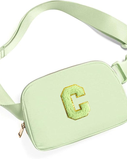 Gitus Gifts for 8 9 10 11 12 Year Old Girls Belt Bag Fanny Pack Crossbody Bags with Initial Letter Patch Cute Stuff Birthday Gifts for Teen Girls Women Personalized Trend Stuff (Light Green-C)