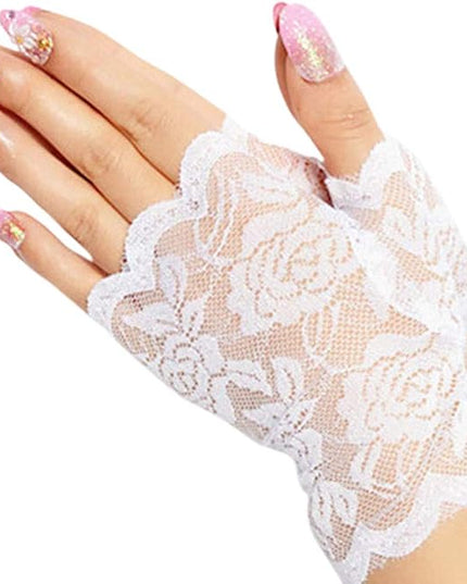 Women's Short Lace Gloves Fingerless for Driving Wedding Wrist Length Bridal Prom Gloves
