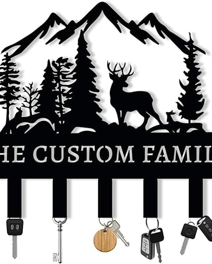 Personalized Metal Key Holder for Wall, Custom Deer Name Hooks, Name Letter Wall Decoration Key Hook, Lodge Decor, Key Rack for Entryway, Key Organizer for Living Room, Hunter Gift, Deer Cabin Sign