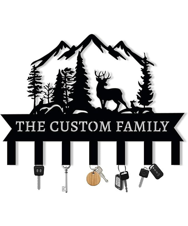 Personalized Metal Key Holder for Wall, Custom Deer Name Hooks, Name Letter Wall Decoration Key Hook, Lodge Decor, Key Rack for Entryway, Key Organizer for Living Room, Hunter Gift, Deer Cabin Sign