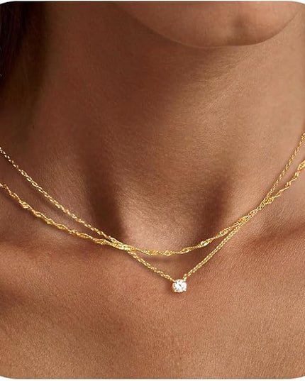 Tewiky Dainty 14k Gold Plated/Silver Cubic Zirconia Necklaces for Women, Simple CZ Jewelry Necklaces Trendy Gifts