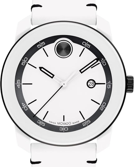 Movado Bold TR90 Ultra Modern Watch for Men and Women - Swiss Quartz 3H Movement, Leather Strap - Water Resistant 3ATM/30 Meters - Sporty Style Wristwatch for Everyone - 42mm