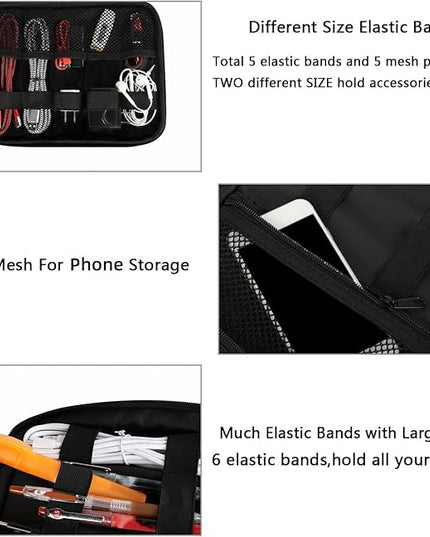 MATEIN Electronics Travel Organizer, Double Layers Charger Organizer with Sturdy Handle for Travel Accessories, Tech gifts for Men and Women, Medium Tech Case for Cable Management, Peacock Blue