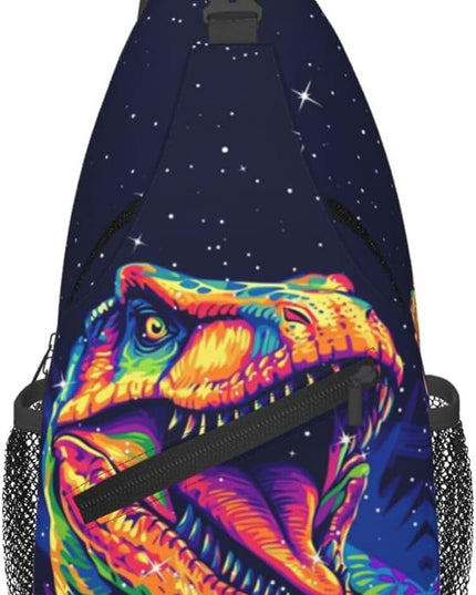 Animal Face Sling Bag Crossbody Bags Chest Bag Backpack for Travel Running and Hiking for Men Women Colorful Dinosaurs