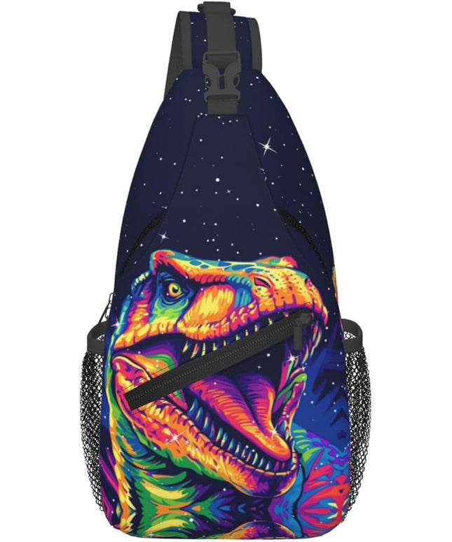 Animal Face Sling Bag Crossbody Bags Chest Bag Backpack for Travel Running and Hiking for Men Women Colorful Dinosaurs