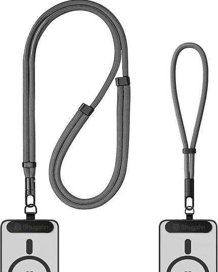 Phone Lanyard 2 Pcs - 1 Phone Wrist Strap, 1 Adjustable Crossbody Cell Phone Lanyard, 2 Metal Pads and 360° Rotating Metal Clips - Skin-Friendly, Universal for Most Phone cases(Deep Gray)