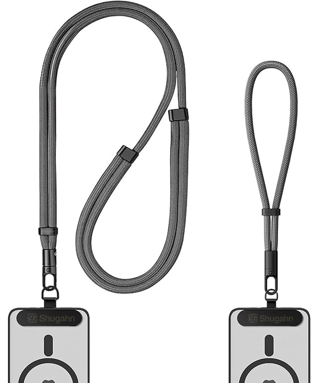 Phone Lanyard 2 Pcs - 1 Phone Wrist Strap, 1 Adjustable Crossbody Cell Phone Lanyard, 2 Metal Pads and 360° Rotating Metal Clips - Skin-Friendly, Universal for Most Phone cases(Deep Gray)