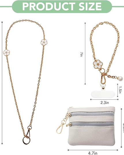 3-in-1 Versatile Phone Lanyard Crossbody,Cute Cell Phone Wristlet Strap with Wallet Pouch,Clip and Go Strap Chain for Phone