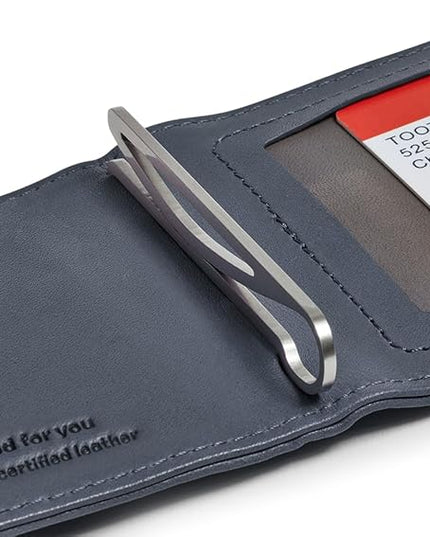 Distil Union Wally Bifold 5.0 RFID Wallet with ID Window - Slim Bifold Wallet for Men with Money Clip, Premium Leather – Minimalist RFID Card Holder - Holds 14 Cards & 30 Bills - Navy
