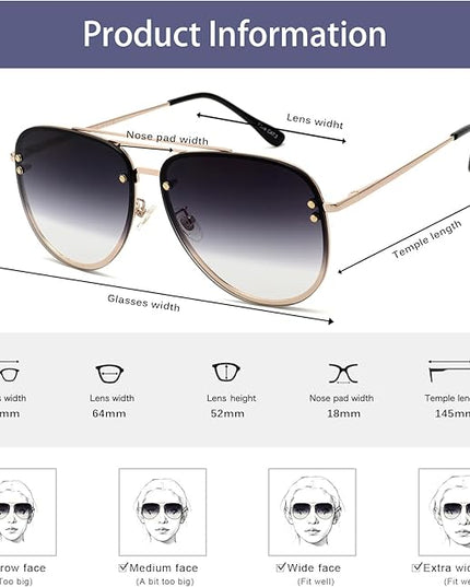 Trendy Oversized Aviator Sunglasses Womens, Retro Cute Big Shades Women's Fashion Sun Glasses UV Protection VF2203