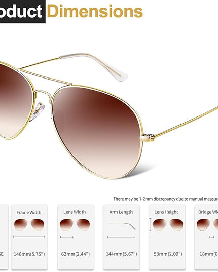 Joopin Polarized Metal Aviation Sunglasses Men, Classic Military Sun Glasses Women, Rectangle Shades UV400 Protection Costume