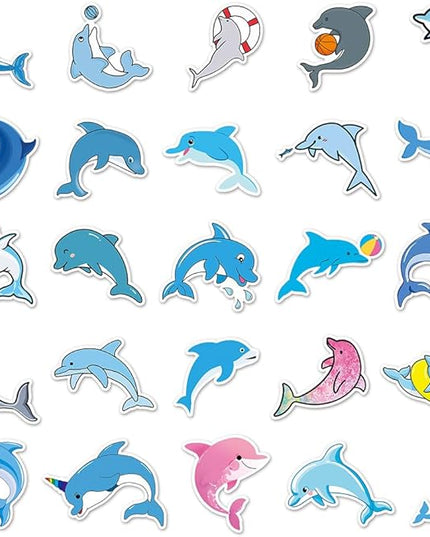 Cute Dolphin Stickers for Kids Girls Boys Teens|50 Pcs|Cartoon Waterproof Vinyl Stickers for Water Bottle Phone Laptop Cup Tablet Luggage Flasks Helmet, Lovely Animals Decals Pack(Dolphin -50Pcs)