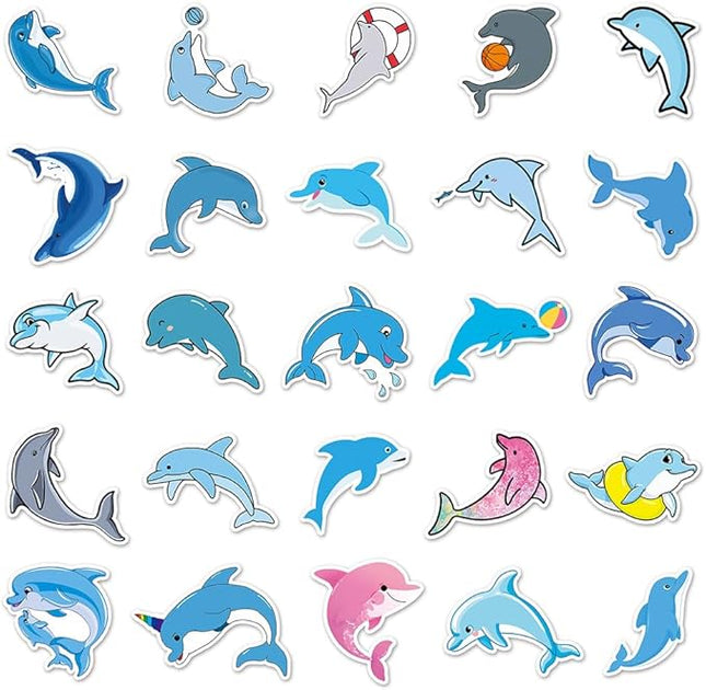 Cute Dolphin Stickers for Kids Girls Boys Teens|50 Pcs|Cartoon Waterproof Vinyl Stickers for Water Bottle Phone Laptop Cup Tablet Luggage Flasks Helmet, Lovely Animals Decals Pack(Dolphin -50Pcs)