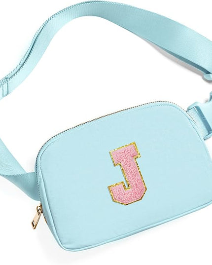 Gitus Gifts for 7 8 9 10 11 Year Old Girls Belt Bag Fanny Pack Crossbody Bags with Initial Letter Patch Birthday Gifts for Daughter Sister Friends Teen girls (Icing Blue-J)
