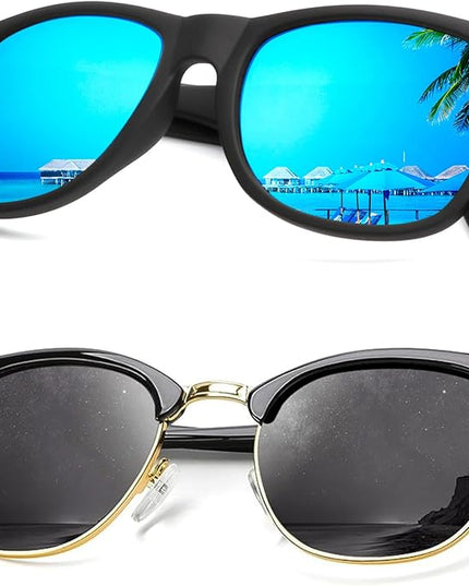 KALIYADI Sunglasses Men Polarized Sunglasses for Men Women Unisex Semi-Rimless Frame Retro Driving Sun Glasses UV Blocking