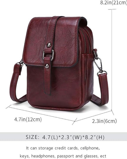 myfriday Vintage Crossbody Phone Bag for Women, Small PU Leather Shoulder Purse and Handbag with Tassel&Rivet Decoration