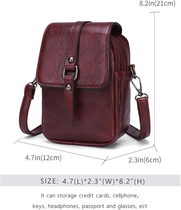 myfriday Vintage Crossbody Phone Bag for Women, Small PU Leather Shoulder Purse and Handbag with Tassel&Rivet Decoration