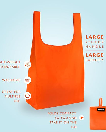 Masirs Reusable Grocery Bag (6-PACK | COLORS) - Reusable Ripstop Bags - Large, Strong Eco Friendly Bags - Foldable Shopping Bag - For Kitchen, Grocery & More - Packable Shopping Bag