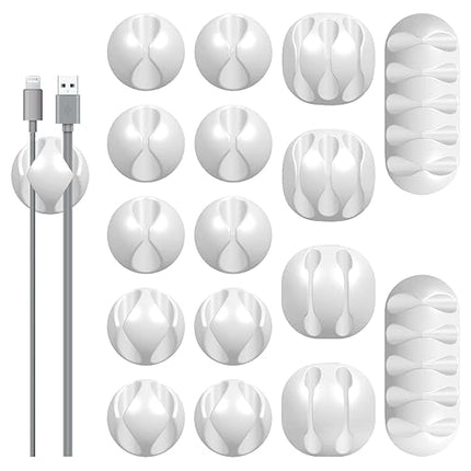 16Pack White Desk Cable Management,Adjustable Cord Organizer Cable Clips,Cable Organizer for Cords Phone Charger/PC/TV,Ideal Cord Holder for Nightstand/Wall/Desk/Office/Home/Car