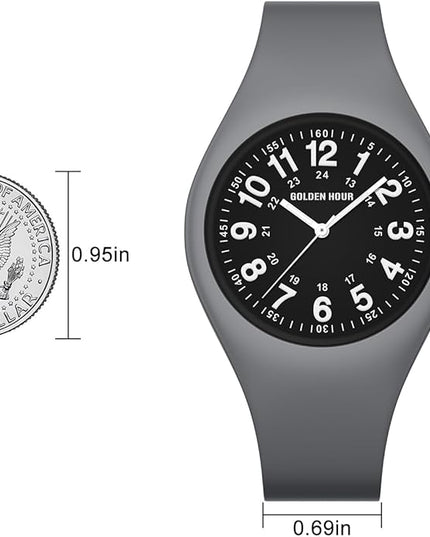 GOLDEN HOUR Waterproof Sports Analog Unisex Watches for Nurse Medical Professionals, Students - Military Time Glowing Easy to Read Dial, Jelly Silicone Strap